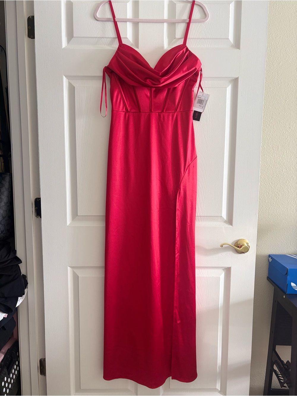 Blondie Nites Hot Pink Satin Cowl Neck Maxi Dress